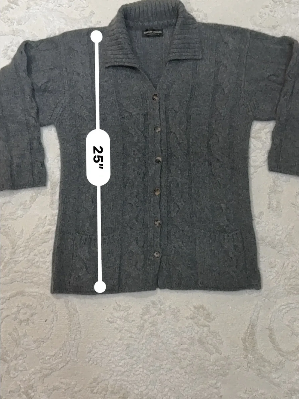 Bergdorf Goodman 100% Cashmere Cable Knit Cardigan Sweater Gray‎ Small